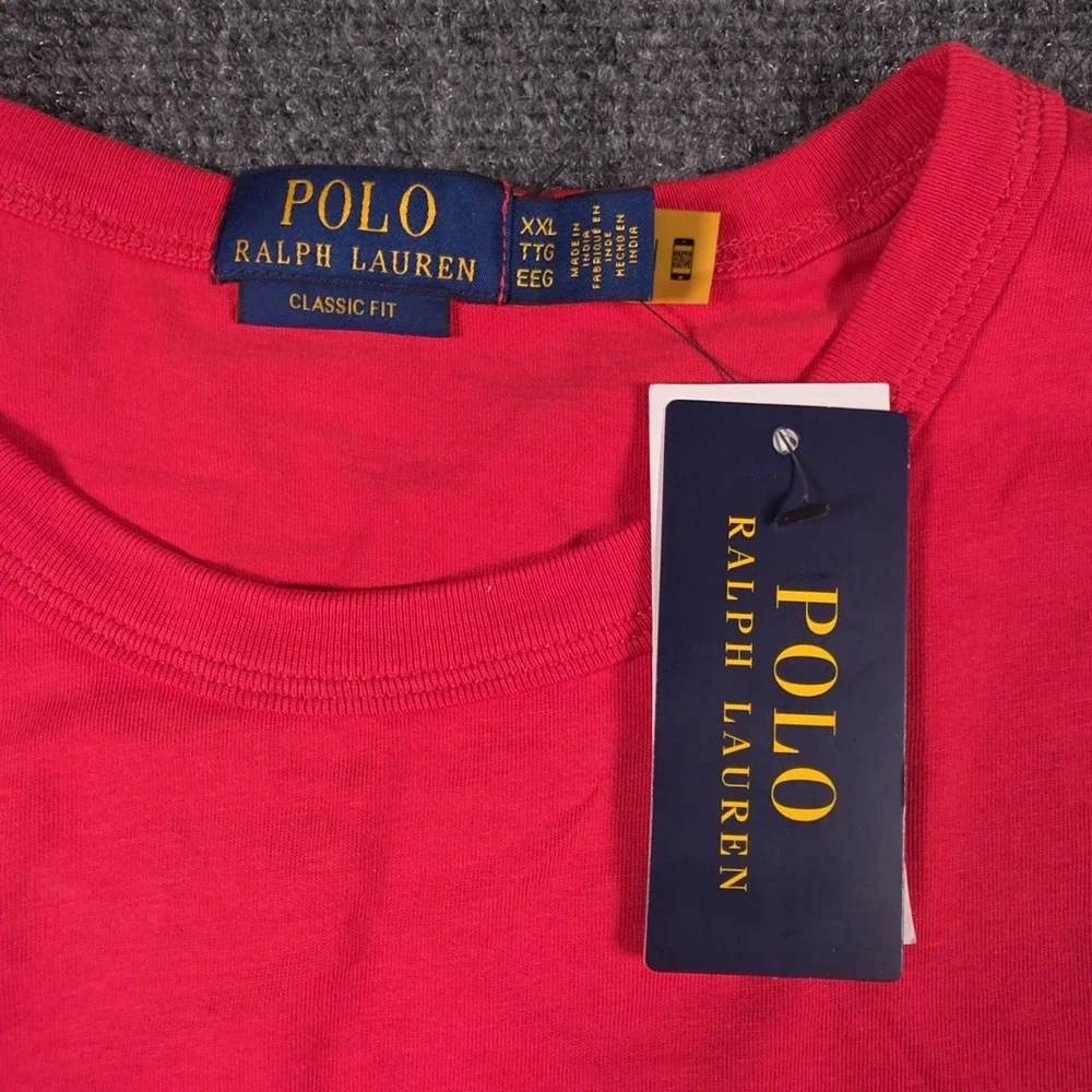 NWT Polo Ralph Lauren Jersey T-Shirt Mens 2XL Red Madras Patchwork Classic Fit